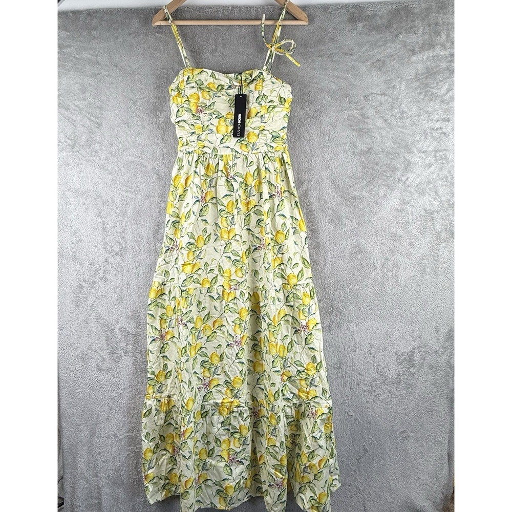 Fashion Nova Life Gives You Lemons Maxi Dress Womens XS Yellow Cotton Summer NWT